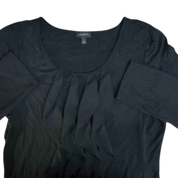 Talbots Women's Plus 1X Black Scoop-Neck Ruffles 3/4 Sleeves Top Tunic Comfort - Picture 8 of 9